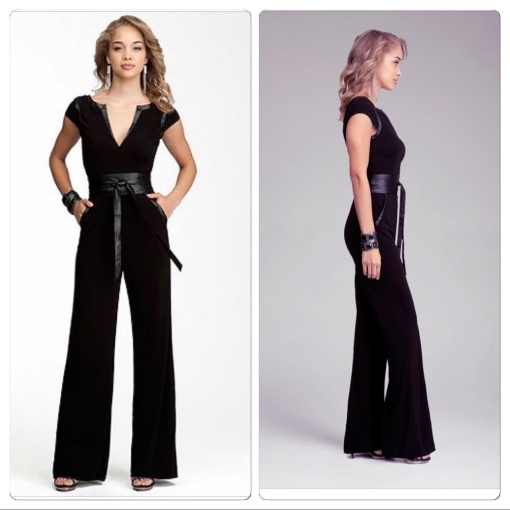 SOLD‼️ Bebe Faux Leather Trim Belted Jumpsuit